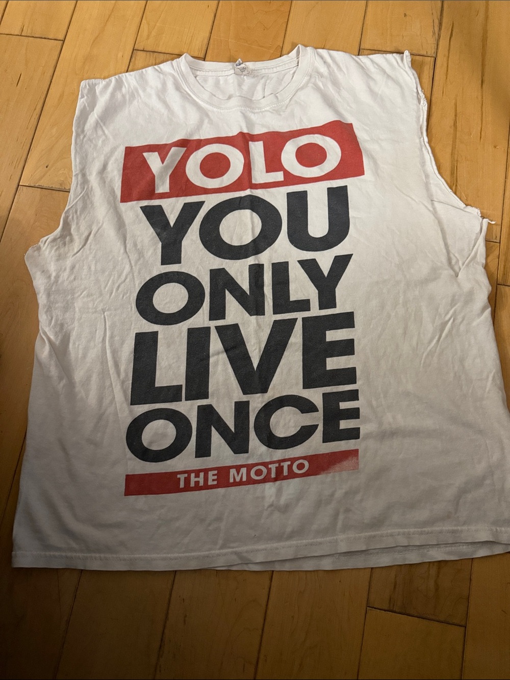 Anvil White Tank Top with Red & Black YOLO Graphic